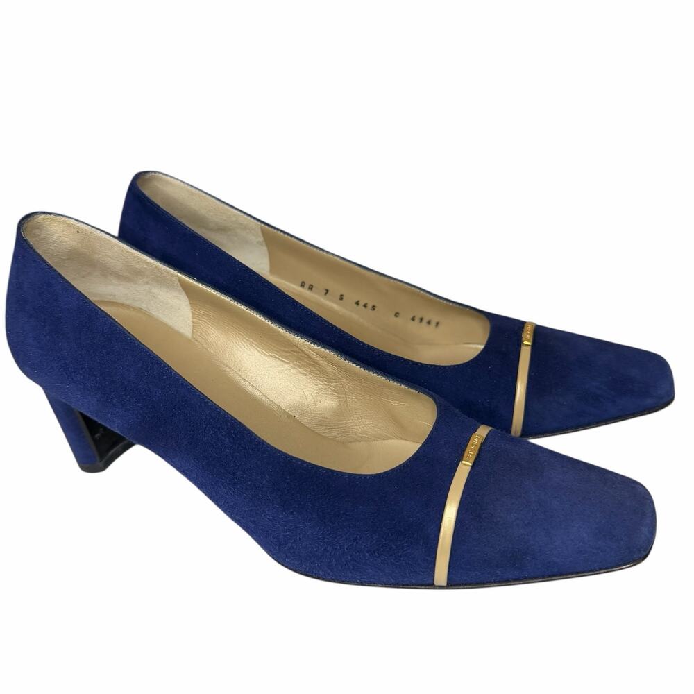 St. John Royal Blue Heels with Gold Trim